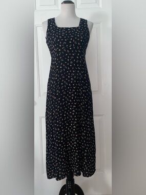 90s Rabbit Rabbit Rabbit square neck Ditsy Floral tie back Midi Dress 6 P